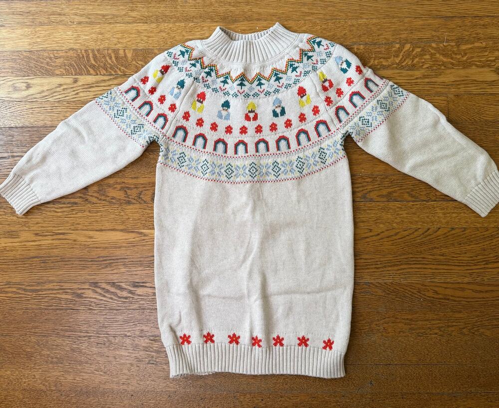 Hanna Andersson Girls' Fair Isle Holiday Sweater Dress Size 6-7